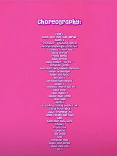 a pink poster with the words choreogaphly written in white on it