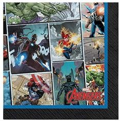 Their favorite Avengers superheroes are here to add excitement to the party with Marvel Powers Unite Beverage Napkins! These small two-ply paper napkins feature action shots of their favorite Marvel characters: Captain Marvel, Iron Man, Hulk, Captain America, and Black Panther. Set these paper napkins on the dessert table to keep small hands clean. Marvel Powers Unite Beverage Napkins product details: 16 per package 5in x 5in when folded Made in the USA Size: One Size.  Color: Multicolor. Marvel Powers, Iron Man Party, Marvel Party, Avengers Characters, Colorful Drinks, Avengers Party, Avengers Superheroes, Batman Party, Avengers Comics