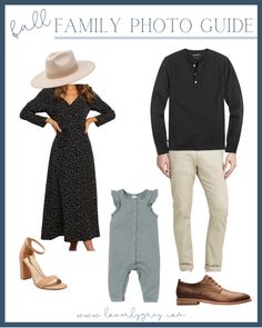 the family photo guide includes clothes, shoes and hats for families to wear with their children