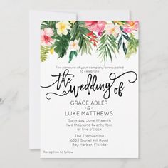 the wedding of grace adler and luke mathews is shown on top of a white card