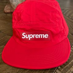 Supreme Nylon Hat Red Outdoor Hat For Spring, Red Spring Outdoor Hat, Red 5-panel Summer Hat, Red 5-panel Hat For Outdoor, Red 5-panel Outdoor Hat, Red Flat Brim Hat For Outdoor, Red Short Brim Hat For Outdoor, Supreme Hat, Supreme Accessories