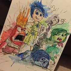 a drawing of some cartoon characters on a piece of paper