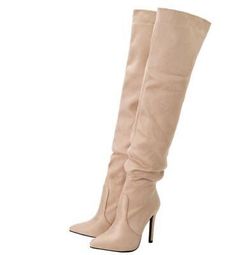 Women Fashion Pointy Toe Side Zipper Over Knee Boots Slim High Heels Party Shoes | eBay Cream Fitted Boots For Party, Trendy Beige Party Boots, Fitted Cream Boots For Party, Fitted Beige Boots For Party, Trendy Cream Boots For Party, Trendy Cream Party Boots, Cream High Heel Party Boots, Trendy Beige Heeled Boots For Party, Beige Heels For Fall Night Out