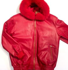 G-Gator Candy Red Mink/Lamb Skin Bomber Jacket Luxury Red Leather Jacket, Luxury Fitted Red Leather Jacket, Red Leather Winter Outerwear, Red Leather Jacket For Streetwear In Winter, Red Leather Jacket For Winter Streetwear, Luxury Red Winter Outerwear, Luxury Red Fall Outerwear, Womens Suede Boots, Candy Red