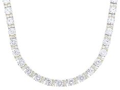 Vanna K™ for Bella Luce® white diamond simulant 58.40ctw round, Platineve® and Eterno™ 18k yellow gold over sterling silver tennis necklace. Measures approximately 18" L x 0.19" W and has a hidden box clasp closure. The diamond equivalent weight is 35.39ctw. Each Vanna K™ design has a signature label that features a lab created sapphire. White Round Diamond Necklace With Accents, Luxury White Necklace With Round Stone, Luxury White Round Diamond Necklace, Dazzling White Round Diamond Necklace, White Round Tennis Necklace With 17 Jewels, White Necklace With Prong Setting And Round Stone, White Diamond Necklace With Round Stone For Formal Occasions, Formal White Diamond Necklace With Round Stone, White Tennis Necklace With 17 Jewels