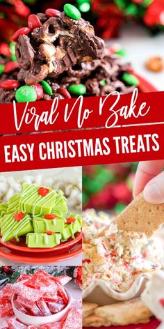 a collage of christmas treats with text overlay that reads virtual no bake easy christmas treats