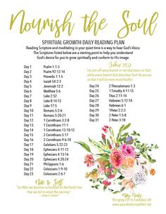 the month of the soul with flowers and bible verses in gold on white background