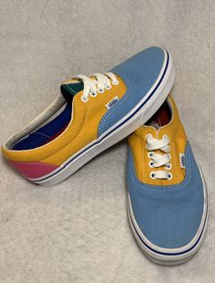 VANS Era Colorblock Canvas Skate Shoes Orange Blue Pink Green Womens 8 Mens 6.5. Retro Blue Skate Shoes With Rubber Sole, Blue Color Block Sneakers With Round Toe, Retro Blue Low-top Skate Shoes, Casual Blue Canvas Skate Shoes, Retro Blue Skate Shoes With Gum Sole, Blue Canvas Skate Shoes With Rubber Sole, Blue Color Block Sneakers For Spring, Casual Blue Skate Shoes For School, Vintage Blue Sneakers For Spring