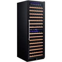 the wine cooler has many bottles in it