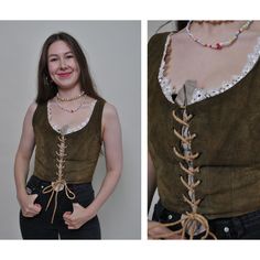 Hi! This is vintage from 90s leather brown crop top with tie closure and lace This flowers embroidery tie top made of LEATHER. The model in the photo is 170 cm tall and is wearing a MEDIUM (M - size on the tag) size shirt . But, be careful, this is a vintage size, it is better to check the measurements below in the product description. Width - 37cm / 14.56inch; Length - 42cm / 16.53inch. All measurements are taken seam to seam while lying flat. Sleeve measurement made from armpit to end of sleev Vintage Lace Trim Corset For Spring, Vintage Summer Festival Corset, Fitted Peasant Tops For Festivals, Fitted Peasant Style Festival Tops, Fitted Vintage Corset For Festivals, Vintage Fitted Corset For Festival, Fitted Crop Top With Lace Trim For Festival, Fitted Lace Trim Crop Top For Festival, Vintage Fitted Cropped Top