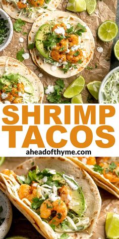 shrimp tacos with avocado and cilantro on the side