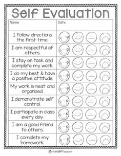 the worksheet for self evaulation