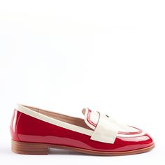 KALI OAT AND RED PATENT Slip-on Almond Toe Patent Leather Loafers, Slip-on Flat Patent Leather Loafers, Slip-on Patent Leather Flat Loafers, Slip-on Patent Leather Flats, Flat Patent Leather Loafers For Office, Slip-on Patent Leather Flats For Work, Office Flats With Rubber Sole And Patent Leather, Red Patent Leather Slip-on Loafers, Modern Patent Leather Flats