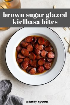 the cover of brown sugar glazed kielbasa bites