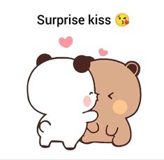 a couple of bears hugging each other with the words surprise kiss on it's face