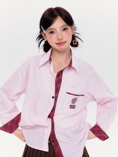 The price is for a shirt only, others are not included.  Garment Size   	 		 			Size 			S 			M 			L 			XL 		 		 			Full Length 			66 			67 			68 			69 		 		 			Shoulders 			50 			52 			54 			56 		 		 			Bust 			104 			108 			112 			116 		 		 			Sleeve Length 			52 			53 			54 			55 Cotton Long Sleeve School Shirt, Preppy Pink Tops For School, Preppy Pink Top For School, Preppy Long Sleeve Tops For College, Pink Long Sleeve Shirt For School, Pink Long Sleeve Preppy Shirt, Preppy Long Sleeve Cotton Shirt, Pink Cotton College Shirt, Esther Bunny