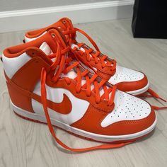 Worn Once, Check Photos To See Condition Of Shoe Nike Shoes Orange, Nike High Top, Shoes Orange, Orange Sneakers, Nike High Tops, Nike High, Nike Orange, Girly Shoes, Orange White