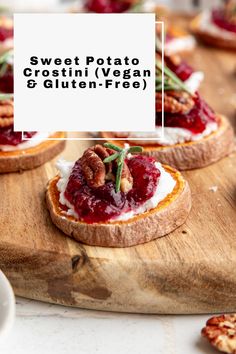 sweet potato crostini with gluten - free cream and pecanse