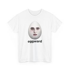 an egg head with the words eggward printed on it, against a white background