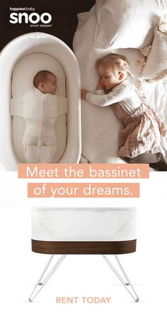 an ad for snoo featuring two babies sleeping in their crib and the caption reads meet the bassinet of your dreams