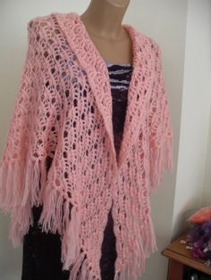 Wonderful pale pink moss scarf, triangular with fringe, crochet Bridal Cover up, Bridal Shawl, Bridal Bolero Shrug, Bridal Cape, Winter wedding, Bridal Cover up, Bridal Wrap, Bridal Shrug Pink Bohemian Shawl For Wedding, Pink Crochet Lace Shawl In Bohemian Style, Bohemian Pink Shawl With Crochet Lace, Pink Bohemian Shawl With Crochet Lace, Pink Crochet Shawl, Bridal Cape Winter, Fringe Crochet, Bridal Shrug, Bridal Bolero