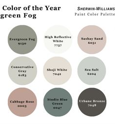 the color scheme for green fog is shown in several different colors and sizes, including grays