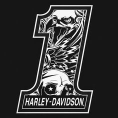 the number one logo for harley davidson with a skull and eagle on it's back