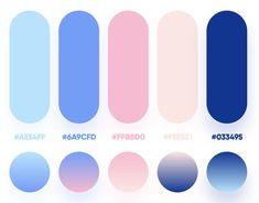 different shades of blue and pink are shown in this graphic design style, with the same color