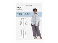 the sewing pattern for an easy - to - sew top and pants is shown