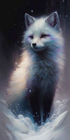 An illustration of an adorable Arctic Fox sat in the tundra snow, with purple and blue fur details. Arctic Fox Art, Fox Artwork, Cats Art Drawing, Cute Animal Clipart, Cute Fantasy Creatures, Cute Animals Images, Arctic Fox, Daily 5, Fox Art