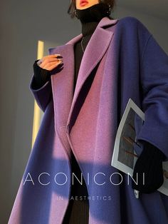 Indulge in sophistication with the Aconiconi Luxury Purple Coat. Its bold design features a lapel collar, a long straight cut, and long sleeves for a luxurious and elegant look. Keep warm in style this winter with the Aconiconi Kelechi coat. size clothes length shoulder width Sleeve Length chest circumference One Size 115 55 51 124 Purple Elegant Outfit, Purple Fashion Aesthetic, Bougie Clothes, Purple Coat Outfit, Womens Winter Coat, Wool Purple, Boss Chic, Luxury Purple, Purple Outfit