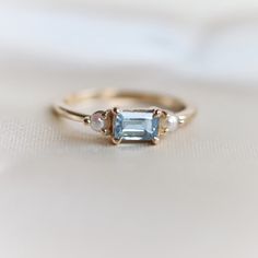 Bezel Aquamarine Ring, Aquamarine Pearl Ring, Aquamarine And Pearl Ring, Senior Ring, Ornate Engagement Rings, Channel Engagement Rings, East West Ring, Emerald Cut Aquamarine Ring, Aqua Ring