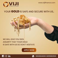 a hand holding gold chains with the words your gold is safe and secure with us