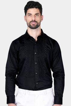 Experience the epitome of luxury with our Jade Black Moti Work Hand Stitched Designer Shirt. Crafted from Super Soft Premium Cotton, it's a masterpiece of meticulous craftsmanship, adorned with stunning moti work. This shirt redefines fashion, combining opulence with elegance. Elevate your style with this exquisite and timeless classic! Fused collar and cuffs, collar stand and flat felled side seams provide structure and stability to all our shirts. 100 % Premium Cotton; Comfortable soft hand, g Moti Work, Types Of Textiles, Embroidered Shirts, Shoulder Shirts, Soft Hand, Embroidered Shirt, Collar And Cuff, Timeless Classic, Full Sleeve