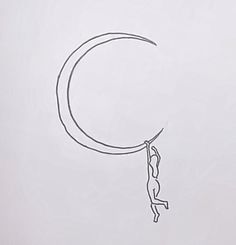 a drawing of a person hanging on to the moon