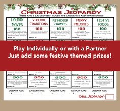 a christmas party ticket with the words play individually with a partner just add some festive themed prizes