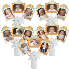 an arrangement of baby's first birthday cupcake toppers