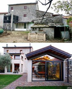 before and after pictures of an old brick house in the process of remodeling