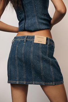 The Significant Other Juno Skirt, a denim piece made from woven diamante fabric, features a panelled micro mini silhouette. | Juno Denim Mini Skirt by Significant Other in Blue, Women's, Size: 12, Cotton at Anthropologie Pink Denim Skirt, Dramatic Dresses, Patchwork Denim Skirt, Micro Miniskirt, Blue Fits, Denim Patchwork, Micro Mini, 50 Fashion, Denim Mini