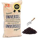 a bag of universe powder next to a scoop of soil and a shovel