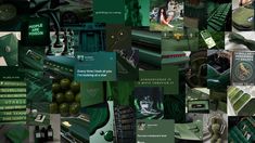 the collage has many different green items in it