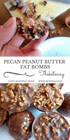 Crushed pecan nuts, mixed with peanut butter, cocoa, butter and coconut oil. Seriously. Brianna Thomas, Diet Sweets, Holiday Truffles, Food Keto, Fat Bomb, Fat Bomb Recipe, Pecan Nuts