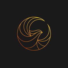 an orange and black circular logo on a black background