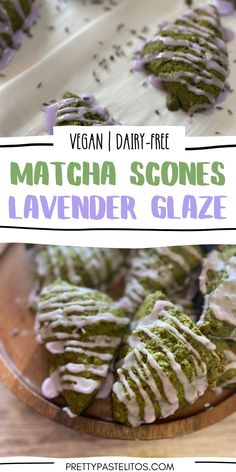 vegan matcha scones with lavender glaze recipe Vegan Lavender Recipes, Breakfast Pastry Ideas, Scones Vegan, Sweet Puff Pastry