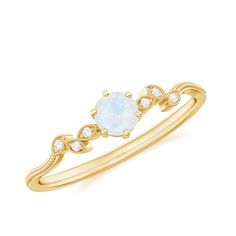 Nature Inspired Moonstone Promise Ring with Diamond Moonstone - ( AAA ) - Quality - Rosec Jewels Elegant Gold Moon-shaped Moonstone Ring, Elegant Gold Moonstone Moon Ring, Elegant Moonstone Moon-shaped Promise Ring, Elegant Moon Shaped Moonstone Promise Ring, Elegant Moonstone Ring For Promise, Elegant Moonstone Wedding Ring With Moon Phase, Elegant White Moon Phase Ring, Elegant Symbol, Nature Inspired Rings