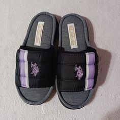 Slippers Aren't Never Worn .Just Took Off The Tags. Size 5/6 In Excellent Condition Casual Purple Round Toe Slippers, Polo Ralph Lauren Shoes, House Slide, Ralph Lauren Shoes, Purple Black, Polo By Ralph Lauren, Kids Shoes, Polo Ralph, Slides