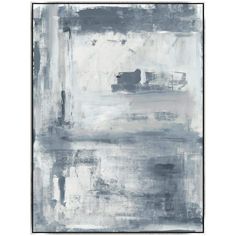 an abstract painting in grey and white with black border on the bottom right hand corner