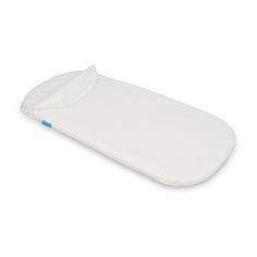 a white baby sleeping bag on a white background with the cover pulled down to reveal it's inner zipper