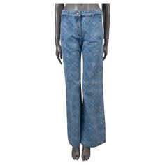 CHANEL blue and white cotton denim 2023 23A DAKAR LOGO WIDE JEANS Pants 38 S Spring Gucci Denim Bottoms, Denim 2023, Dior Jeans, Chanel Pants, Chanel Jeans, Printed Denim Pants, Chanel Denim, Chanel Print, Hot Pants Shorts