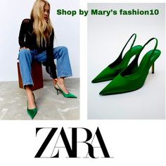 Zara Slingback Heeled Shoes Out Of Stock ~Size 6 1/2 ~High-Heeled Fabric Slingbacks. ~Squared Vamp Detail. ~Pointed Toe. ~Heel Height 3.7 (9.4 Cm) ~Color Green 100% Polyester Lining 100% Polyurethane Sole 50% Polyurethane Thermoplastic 38% Thermoplastic Elastomer 12% Ethylene Vinyl Acetate Insole 90% Goat Leather 10% Polyester Which Has At Least: Upper 25% Certified Recycled Polyester Sole 30% Certified Recycled Synthetic Rubber Nwt Green Slingback Heels, Green Heels Outfit, Lime Green Shoes, Green Heels, Heels Outfits, Slingback Heels, Slingback Heel, Synthetic Rubber, Goat Leather